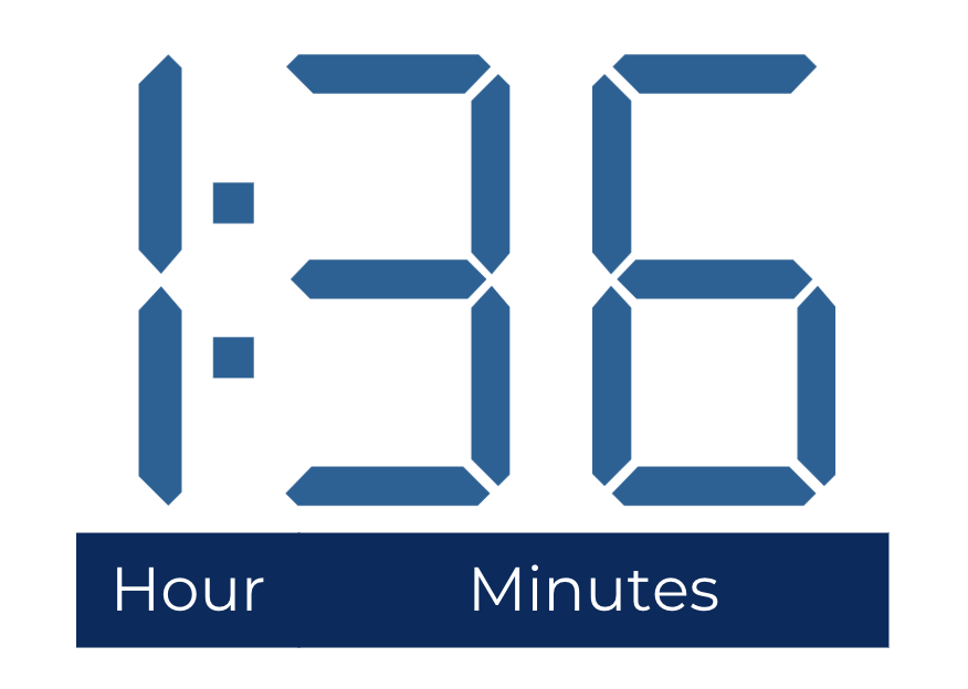 graphic of a digital clock displaying 1 hour and 36 minutes. 